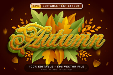 autumn 3d text effect and editable text effect with autumn leaves illustration	