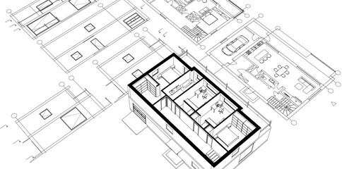 residential architecture planning 3d illustration
