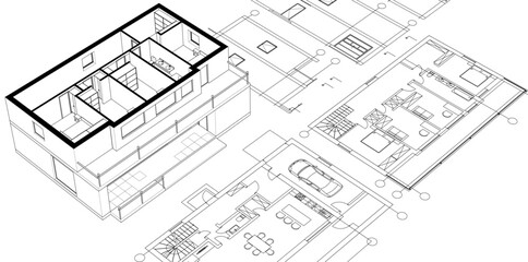 residential architecture planning 3d illustration