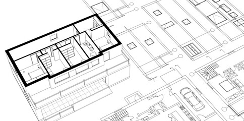 residential architecture planning 3d illustration
