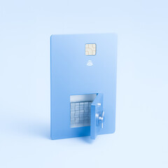 3D Credit Card with Open Safe and Money Stack