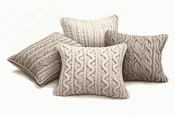 Wool Bloom Beige knitted pillow isolated watercolor vector illustration svg