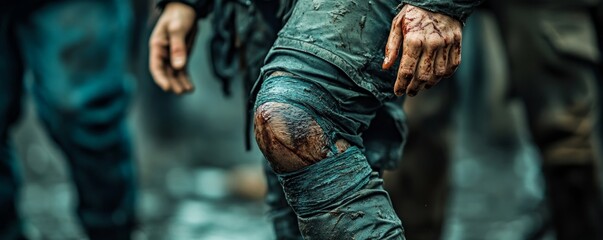 People getting  injuries, close-up of person with bruised knee, Generative AI