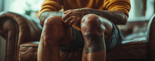 People getting  injuries, close-up of person with bruised knee, Generative AI