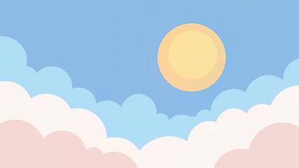 Soft Pastel Sky Background with Fluffy Clouds and Sun