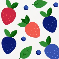 Fresh Strawberry and Blueberry Seamless Pattern