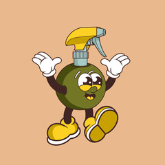Retro character design from cheerful spray bottle