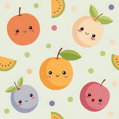 Adorable Happy Cartoon Fruit Seamless Pattern