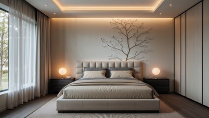 Luxury Bedroom Interior with Large Window and Modern Furnishings