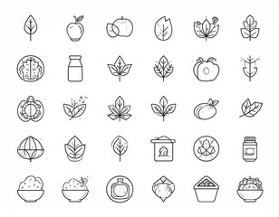 Set Of Simple Linear Icons Related To Fruit And Nature