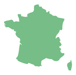 Obraz premium Green silhouette map of France including Corsica in a flat vector style on white background
