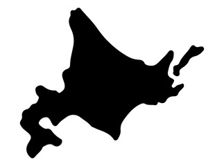 Simple black silhouette map of Hokkaido, Japan, on a white background

