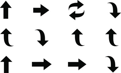 Twelve black arrows pointing in different directions on light background