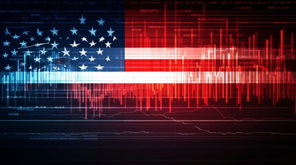 United States Flag Overlaid with Financial Graphs Representing American Currency Market Performance