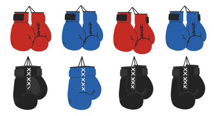 Flat Minimal Hanging Boxing Gloves Vector Set