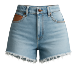 High-waisted denim shorts with frayed hem and light wash for casual outings