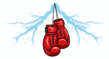 Hanging Boxing Gloves Vector for Gym Poster with Lightning Background