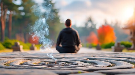 Serene Mindfulness Meditation in Nature: A silhouette of a person engrossed in tranquil meditation, embodying mindfulness and inner peace within a sun-drenched outdoor setting.