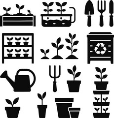 
Farming Tools Silhouettes  Black EPS Vector Set for Agriculture & Garden Design