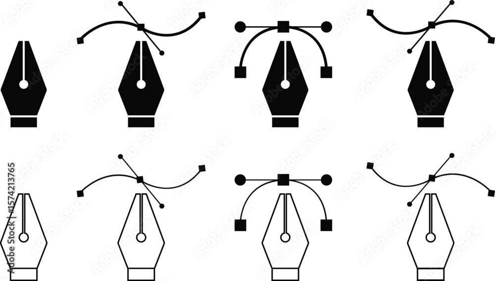 Fototapete pen tool cursor set. vectors computer graphics. logo for designer or illustrator. design icons. curv