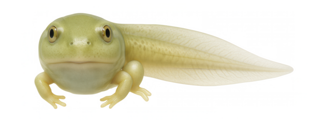 Developing frog tadpole with elongated tail and budding hind limbs