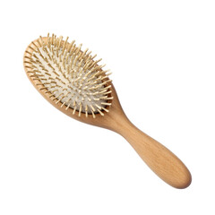 Natural hairbrush with wooden handle, isolated