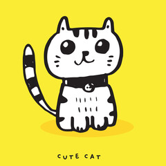 Cute cat doodle vector design,Cat hand drawn doodle cartoon,cat vector illustration, cute animal