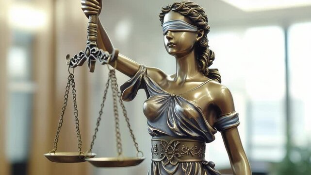 A statue of a woman with a blindfold on