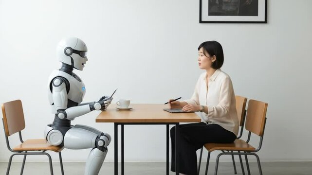 Robot meeting with person in meeting room