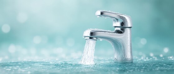 Water flowing from modern faucet kitchen sink product photography contemporary setting close-up view home improvement concept