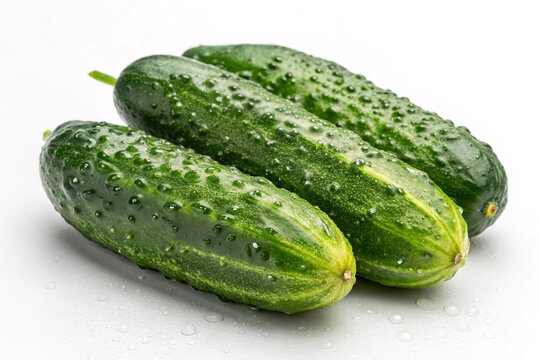 fresh green cucumbers on white background - Powered by Adobe