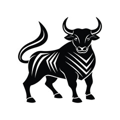 Strong black bull with angular patterns on a white background image