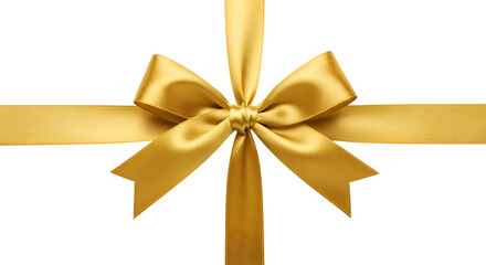 Fototapeta premium A luxurious gold satin ribbon tied into a perfect bow, isolated on a clean transparent background for festive occasions