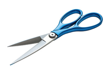 Fototapeta premium Blue handled scissors cutting tool precision instrument steel blades craft supplies equipment sharp