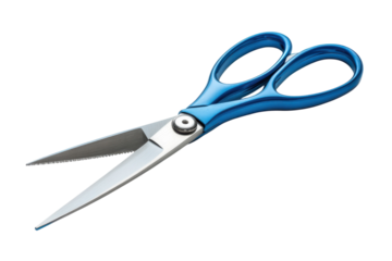 Blue handled scissors cutting tool precision instrument steel blades craft supplies equipment sharp