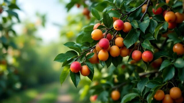 Red apples growing on a tree branch in a natural orchard setting 4k cinematic video footages