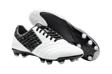 Black and White Football Boots Close Up Professional Sport Shoe Leather Lace Sports Gear Studio