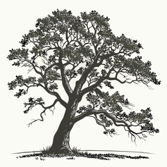 Obraz premium Majestic dark oak tree with sprawling branches dark silhouette