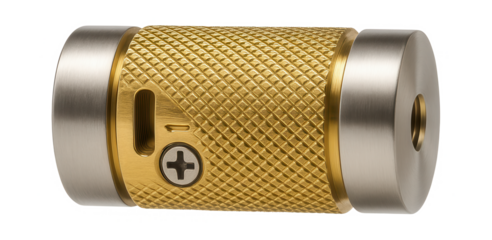 Brass wire rope grip with a knurled surface for enhanced grip in decorative architectural cable systems.