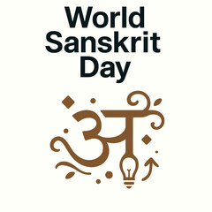 World Sanskrit Day Vector – Stylized Sanskrit Script with Flourishes