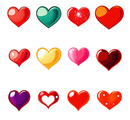 colorful hearts collection, vector illustration on transparent background.