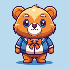 Obraz premium Cute cartoon bear wearing a bow tie and blue jacket