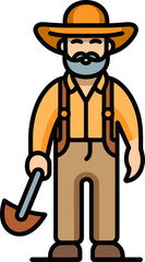 Vintage Farmer with Shovel Icon Illustration
