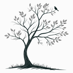 Obraz premium Minimalist tree with bird on white background nature