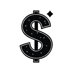 Cosmic Dollar Sign Illustration Featuring Stars, Galaxies, and a Diamond Sparkle