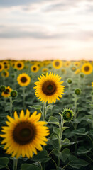 Obraz premium Sunflowers at Sunset A Golden Field of Joy and Warmth