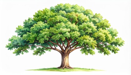 Full Lush Green Tree Watercolor Illustration
