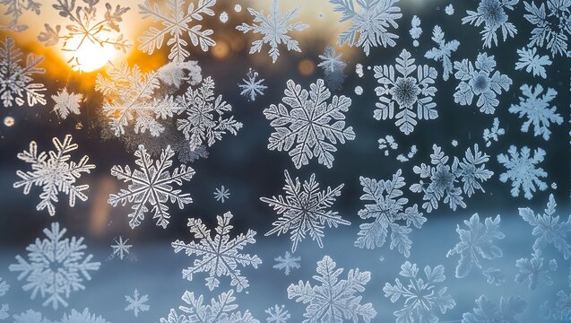 Frost patterns on winter windowpane
