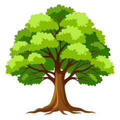 Lush green tree with brown trunk and branches vector