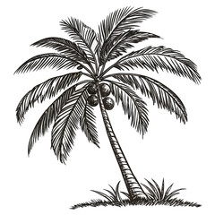 Obraz premium Black and white coconut tree with coconuts and grass palm tree tropical